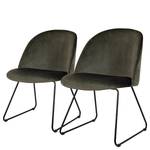 Gestoffeerde stoelen Ally II (set van 2) fluweel/metaal - Stof Vika: Khaki - Zwart