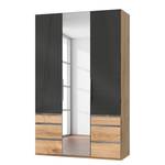 Armoire Level 36C Imitation chêne parqueté / Verre gris - 150 x 236 cm - Plus de 5 tiroirs - 1 miroir