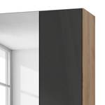 Armoire Level 36C Imitation chêne parqueté / Verre gris - 150 x 236 cm - Plus de 5 tiroirs - 1 miroir