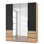 Drehtürenschrank Level 36 C Plankeneiche Dekor / Glas Grau - 200 x 236 cm - Mehr als 5 Schubladen - 2 Spiegeltüren