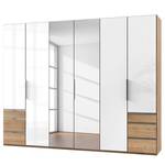 Drehtürenschrank Level 36 C Hochglanz Weiß / Eiche Dekor - 300 x 236 cm - Mehr als 5 Schubladen - 2 Spiegeltüren