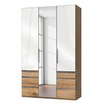 Drehtürenschrank Level 36 C Hochglanz Weiß / Eiche Dekor - 150 x 236 cm - Mehr als 5 Schubladen - 1 Spiegeltür