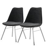 Chaises capitonnées Gina I (lot de 2) Velours / Métal - Tissu Vika : Gris foncé - Argenté