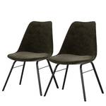 Gestoffeerde stoelen Gina I (set van 2) fluweel/metaal - Stof Vika: Khaki - Zwart
