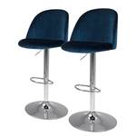 Chaises de bar Ally I (lot de 2) Velours / Métal - Tissu Vika : Bleu nuit - Argenté