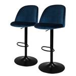 Chaises de bar Ally I (lot de 2) Velours / Métal - Tissu Vika : Bleu nuit - Noir