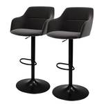 Chaises de bar Sofia II (lot de 2) Velours / Métal - Tissu Vika : Gris foncé - Noir