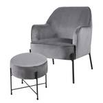 Fauteuil Bohemia Gris - Avec repose-pieds - Velours