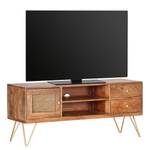 Tv-meubel Nyack massief mangohout/Weens vlechtwerk - mangohout/goudkleurig