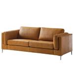 2,5-Sitzer Sofa COSO Classic+ Echtleder - Echtleder Taru: Hellbraun - Chrom glänzend