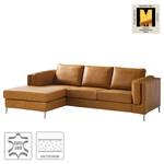 Ecksofa COSO Classic+ mit Longchair Echtleder - Echtleder Taru: Hellbraun - Breite: 246 cm - Longchair davorstehend links - Chrom glänzend