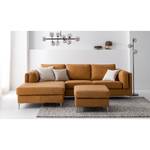 Hoekbank COSO Classic+ met Longchair echt leer - Leer Taru: Lichtbruin - Breedte: 246 cm - Longchair vooraanzicht links - Chroomkleurig glanzend