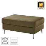 Gestoffeerde hocker COSO Classic+ echt leer - Leer Taru: Olijfgroen - Breedte: 95 cm - Chroomkleurig glanzend