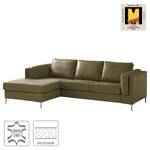 Ecksofa COSO Classic+ mit Longchair Echtleder - Echtleder Taru: Olivgrün - Breite: 246 cm - Longchair davorstehend links - Chrom glänzend