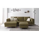 Ecksofa COSO Classic+ mit Longchair Echtleder - Echtleder Taru: Olivgrün - Breite: 246 cm - Longchair davorstehend links - Chrom glänzend