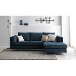 Ecksofa COSO Classic+ mit Longchair Webstoff - Chenille Rufi: Blau - Breite: 246 cm - Longchair davorstehend rechts - Chrom glänzend