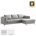 Ecksofa COSO Classic+ mit Longchair Webstoff - Webstoff Inze: Hellgrau - Breite: 246 cm - Longchair davorstehend rechts - Chrom glänzend