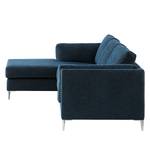 Ecksofa COSO Classic+ mit Longchair Webstoff - Chenille Rufi: Blau - Breite: 287 cm - Longchair davorstehend links - Chrom glänzend