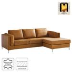 Ecksofa COSO Classic+ mit Longchair Echtleder - Echtleder Taru: Hellbraun - Breite: 246 cm - Longchair davorstehend rechts - Chrom glänzend