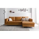 Ecksofa COSO Classic+ mit Longchair Echtleder - Echtleder Taru: Hellbraun - Breite: 246 cm - Longchair davorstehend rechts - Chrom glänzend