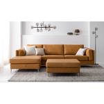 Ecksofa COSO Classic+ mit Longchair Echtleder - Echtleder Taru: Hellbraun - Breite: 287 cm - Longchair davorstehend links - Chrom glänzend