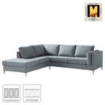 Ecksofa COSO Classic+ mit Ottomane Webstoff - Webstoff Inze: Graublau - Breite: 245 cm - Ottomane davorstehend links - Bettkasten - Chrom glänzend