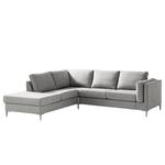 Ecksofa COSO Classic+ mit Ottomane Webstoff - Webstoff Inze: Hellgrau - Breite: 245 cm - Ottomane davorstehend links - Bettkasten - Chrom glänzend