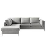 Ecksofa COSO Classic+ mit Ottomane Webstoff - Webstoff Inze: Hellgrau - Breite: 245 cm - Ottomane davorstehend links - Bettkasten - Chrom glänzend