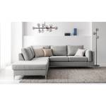 Ecksofa COSO Classic+ mit Ottomane Webstoff - Webstoff Inze: Hellgrau - Breite: 245 cm - Ottomane davorstehend links - Bettkasten - Chrom glänzend