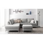 Ecksofa COSO Classic+ mit Ottomane Webstoff - Webstoff Inze: Hellgrau - Breite: 245 cm - Ottomane davorstehend links - Bettkasten - Chrom glänzend