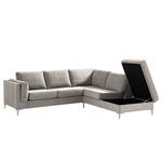 Ecksofa COSO Classic+ mit Ottomane Webstoff - Chenille Rufi: Beige - Breite: 245 cm - Ottomane davorstehend rechts - Bettkasten - Chrom glänzend