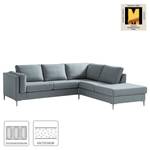 Ecksofa COSO Classic+ mit Ottomane Webstoff - Webstoff Inze: Graublau - Breite: 245 cm - Ottomane davorstehend rechts - Bettkasten - Chrom glänzend