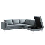 Ecksofa COSO Classic+ mit Ottomane Webstoff - Webstoff Inze: Graublau - Breite: 245 cm - Ottomane davorstehend rechts - Bettkasten - Chrom glänzend