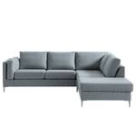 Ecksofa COSO Classic+ mit Ottomane Webstoff - Webstoff Inze: Graublau - Breite: 245 cm - Ottomane davorstehend rechts - Bettkasten - Chrom glänzend