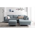 Ecksofa COSO Classic+ mit Ottomane Webstoff - Webstoff Inze: Graublau - Breite: 245 cm - Ottomane davorstehend rechts - Bettkasten - Chrom glänzend