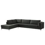 Ecksofa COSO Classic+ mit Ottomane Webstoff - Webstoff Inze: Dunkelgrau - Breite: 311 cm - Ottomane davorstehend links - Keine Funktion - Chrom glänzend