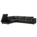 Ecksofa COSO Classic+ mit Ottomane Webstoff - Webstoff Inze: Dunkelgrau - Breite: 311 cm - Ottomane davorstehend links - Bettkasten - Chrom glänzend