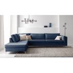 Ecksofa COSO Classic+ mit Ottomane Webstoff - Webstoff Inze: Blau - Breite: 311 cm - Ottomane davorstehend links - Bettkasten - Chrom glänzend