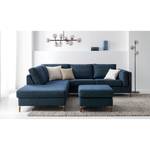 Gestoffeerde hocker COSO Classic+ geweven stof - Chenille Rufi: Blauw - Breedte: 64 cm - Donker beukenhout