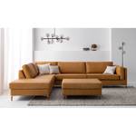 Gestoffeerde hocker COSO Classic+ echt leer - Leer Taru: Lichtbruin - Breedte: 95 cm - Donker beukenhout