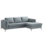 Ecksofa COSO Classic+ mit Longchair Webstoff - Webstoff Inze: Graublau - Breite: 246 cm - Longchair davorstehend rechts - Buche Dunkel