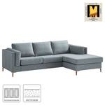 Ecksofa COSO Classic+ mit Longchair Webstoff - Webstoff Inze: Graublau - Breite: 246 cm - Longchair davorstehend rechts - Buche Dunkel