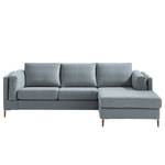 Ecksofa COSO Classic+ mit Longchair Webstoff - Webstoff Inze: Graublau - Breite: 246 cm - Longchair davorstehend rechts - Buche Dunkel