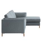 Ecksofa COSO Classic+ mit Longchair Webstoff - Webstoff Inze: Graublau - Breite: 246 cm - Longchair davorstehend rechts - Buche Dunkel