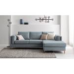 Ecksofa COSO Classic+ mit Longchair Webstoff - Webstoff Inze: Graublau - Breite: 246 cm - Longchair davorstehend rechts - Buche Dunkel