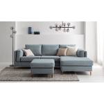 Ecksofa COSO Classic+ mit Longchair Webstoff - Webstoff Inze: Graublau - Breite: 246 cm - Longchair davorstehend rechts - Buche Dunkel