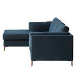 Ecksofa COSO Classic+ mit Longchair Webstoff - Chenille Rufi: Blau - Breite: 246 cm - Longchair davorstehend links - Buche Dunkel