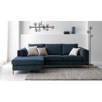 Ecksofa COSO Classic+ mit Longchair Webstoff - Chenille Rufi: Blau - Breite: 246 cm - Longchair davorstehend links - Buche Dunkel