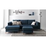 Ecksofa COSO Classic+ mit Longchair Webstoff - Chenille Rufi: Blau - Breite: 246 cm - Longchair davorstehend links - Buche Dunkel