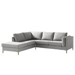 Ecksofa COSO Classic+ mit Ottomane Webstoff - Webstoff Inze: Hellgrau - Breite: 245 cm - Ottomane davorstehend links - Keine Funktion - Buche Dunkel